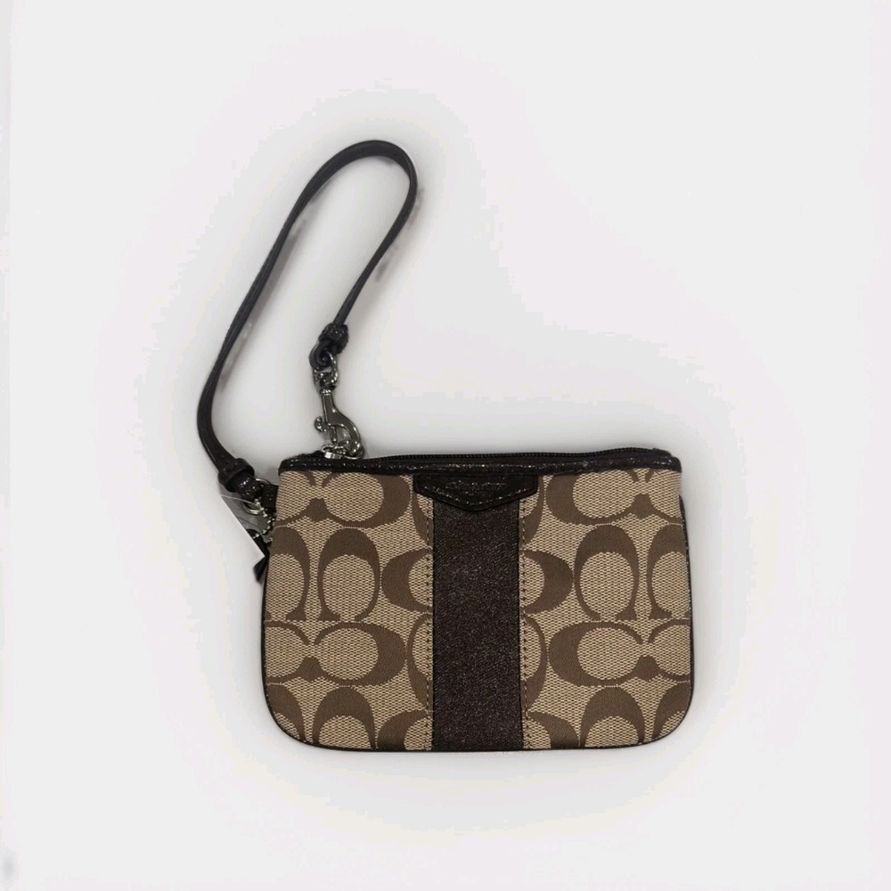 Coach Wristlet Wallet Signature Stripe Brown New With Tags F51158 - Picture 1 of 7